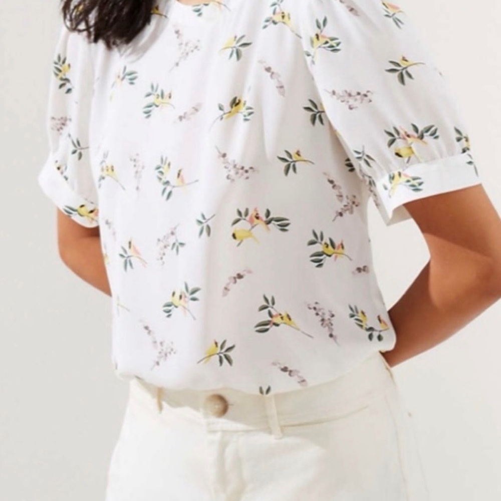 Loft Button Back Floral Bird Blouse